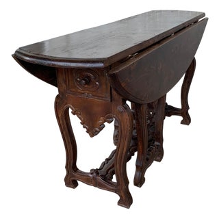 18th Century Carved Oak Gateleg Oval Table with Drawers and Lyre Legs For Sale