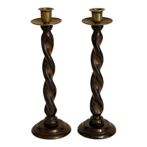 Pair of English Barley Twists Brass Holder Candle Sticks-Set of 2