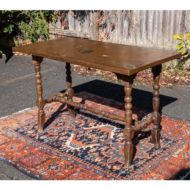 We are selling this great looking American Arts and Crafts style table with Jacobean or Spanish influence. The base is...