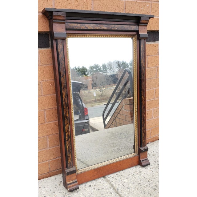 Wood 1890s American Classical Parcel Ebonized Mahogany Wall Mirror For Sale - Image 7 of 10