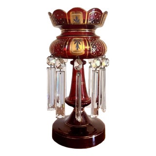 Large Antique Victorian Ruby Glass Lustre, 1860s For Sale
