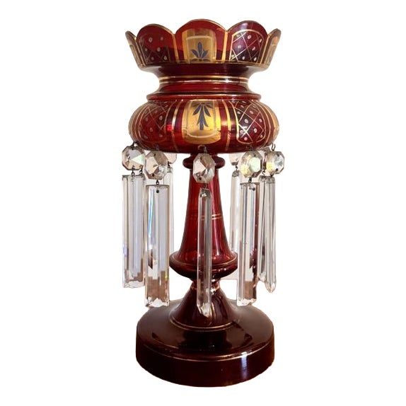 Large Antique Victorian Ruby Glass Lustre, 1860s For Sale
