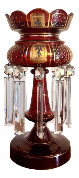 Large Antique Victorian Ruby Glass Lustre, 1860s