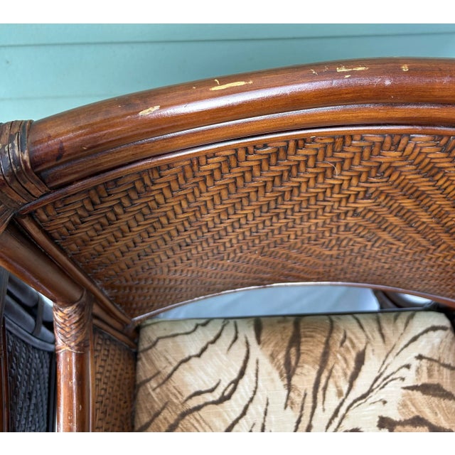 Vintage Bamboo & Rattan Arm Chairs – Pair of Wicker Dining or Accent Chairs With Upholstered Seats For Sale - Image 9 of 12