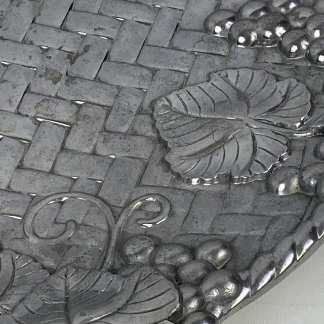Lenox Lenox Fruit Weave Serving Platter Handle Tray 22" Grape Leaf Metal Silver Basket For Sale - Image 4 of 7