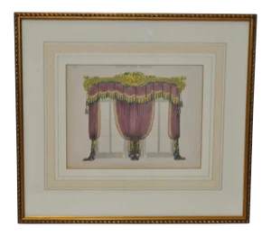 Antique Interior Design Hand Colored Engraving