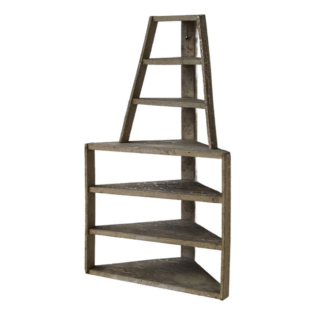 Vintage Folk Art Contracted Paint Finish Tiered Corner Shelf, Circa 1930s-40s For Sale
