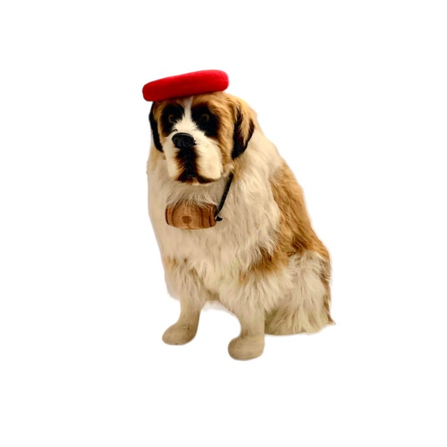 Late 20th Century Late 20th Century Custom-Made French St. Bernard Stuffed Fur Dog Sculpture, 17"h For Sale - Image 5 of 10