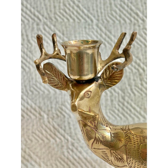 Metal Mid 20th Century Cast Brass Reindeer Buck Candleholder For Sale - Image 7 of 10