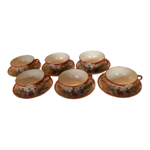 Antique Nippon Chinoiserie Tea Cups Set- 12 Pieces