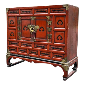 Early 20th Century Korean Tansu Style Wooden Cupboard Cabinet