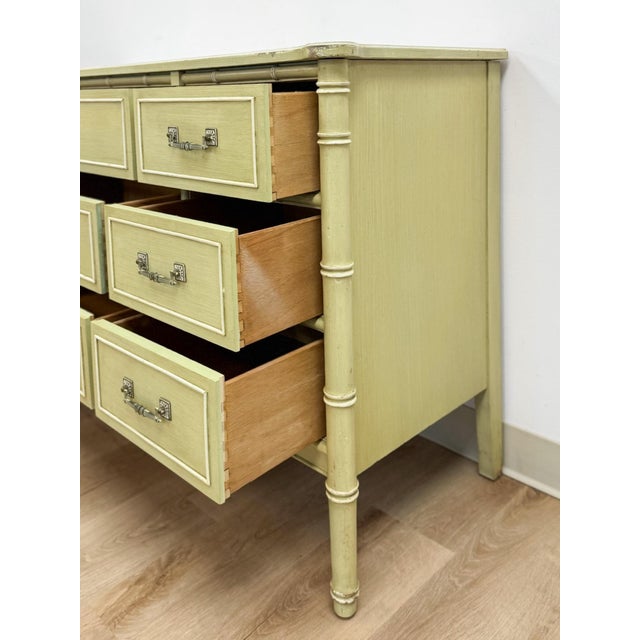 Vintage Dresser Henry Link Green Nine Drawer Bali Hai Coastal Hollywood Regency For Sale - Image 17 of 18