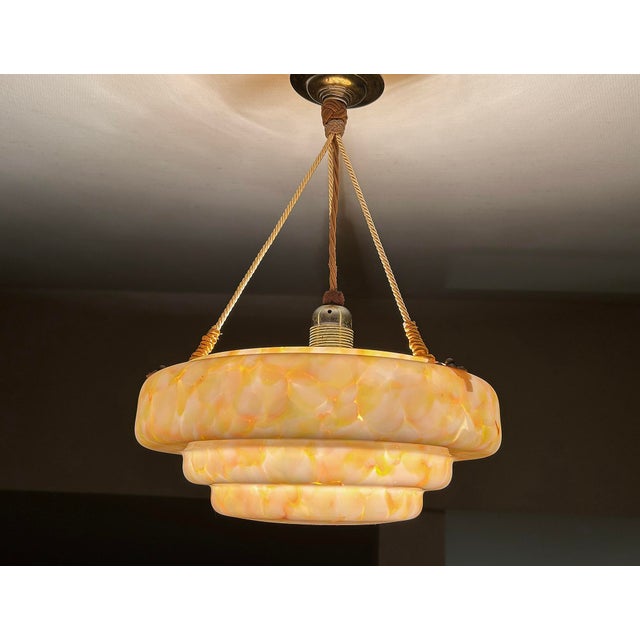 Art Deco Pendant Light in Pink Marble Glass, 1930s For Sale - Image 4 of 18