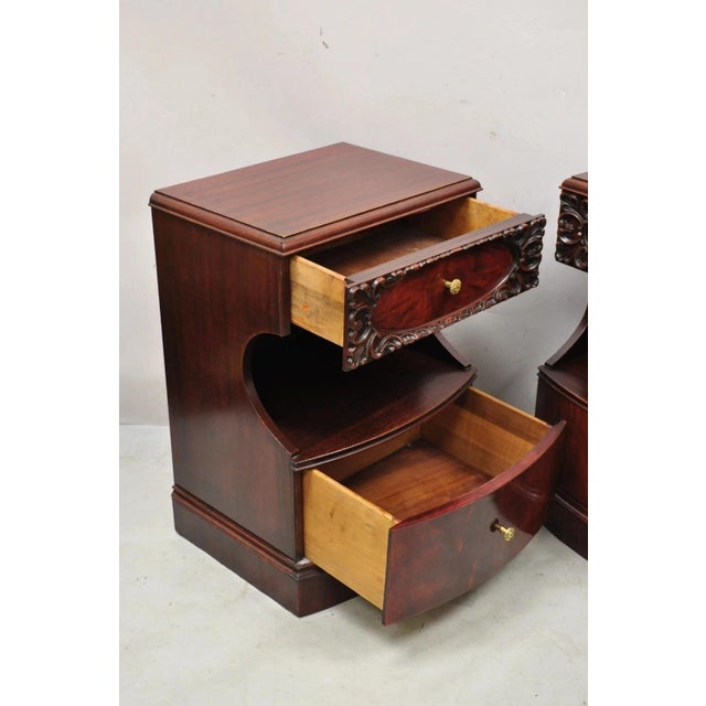 Traditional Vintage Chinese Chippendale Mahogany 2 Drawer Nightstands Bedside Tables - Pair For Sale - Image 3 of 12