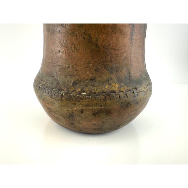 Rustic European Antique Italian Hammered Copper Pot Verdigris Patina Vessel For Sale - Image 3 of 8