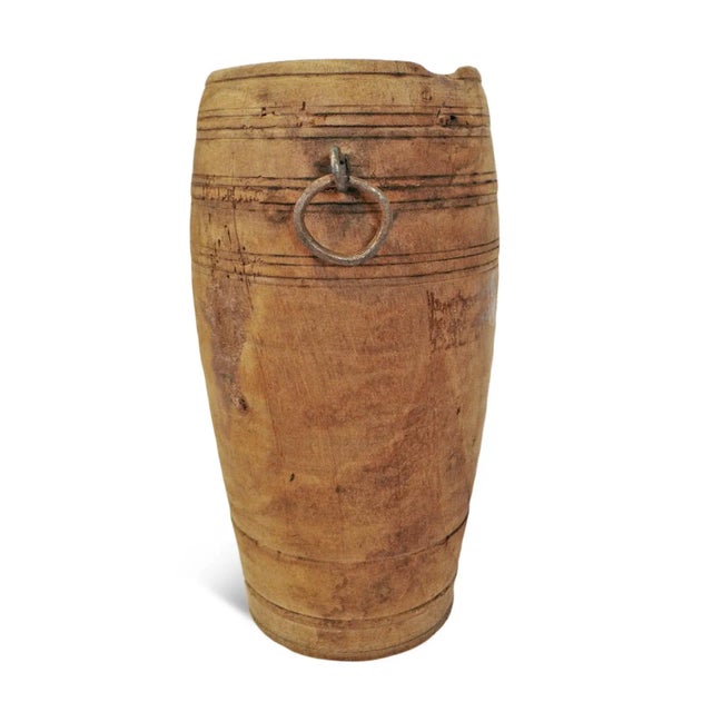 Rustic Rustic Vintage Wood Pot W/Ring Handles For Sale - Image 3 of 7