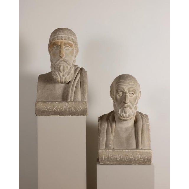Gray French School, Asclepius and Hippocrates, 1890, Stone, Set of 2 For Sale - Image 8 of 9
