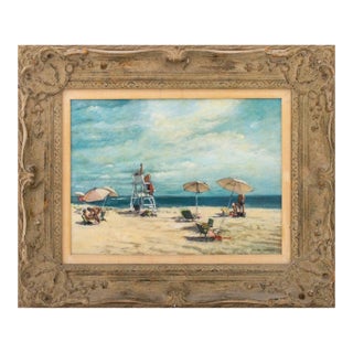 James Seeman Beach Scene Oil on Canvas Board For Sale