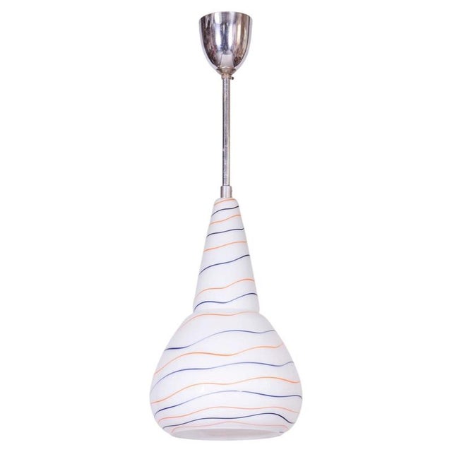 Mid-Century Czech Chromed Steel and Milk Glass Pendant Light, 1960s For Sale - Image 12 of 12