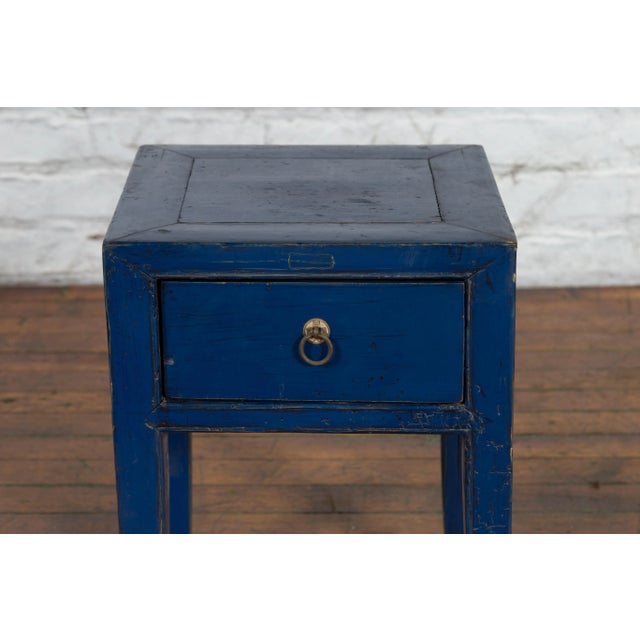 Early 20th Century Chinese Ming Dynasty Style Blue Lacquer Horse Hoof Leg Single Drawer Table For Sale - Image 9 of 12