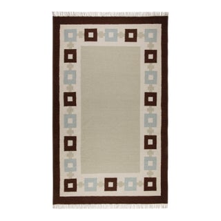 Part & Parcel Goods Wool Chain Rug 10' x 14', Celadon, Sky Blue, Chocolate and Eggshell For Sale