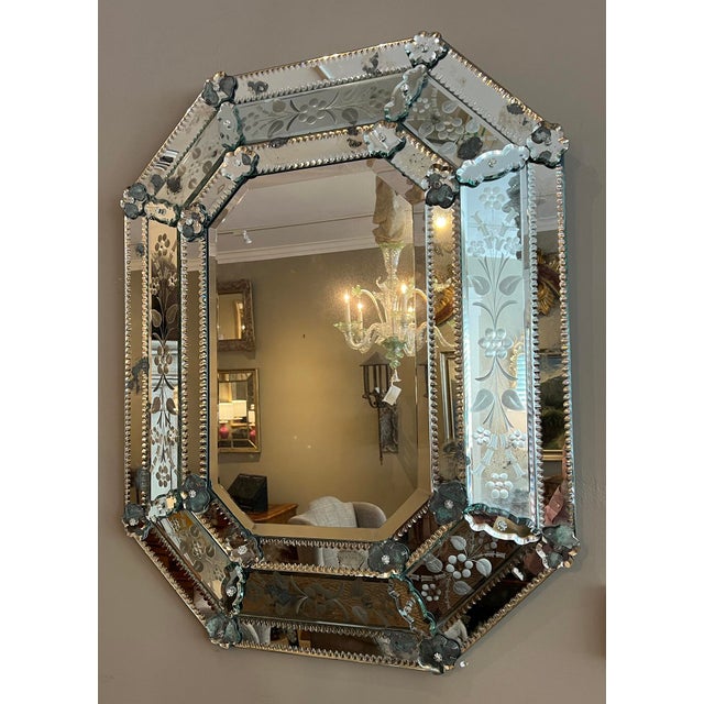 Antique Venetian Etched Glass Octagonal Cushion Mirror For Sale In San Francisco - Image 6 of 7