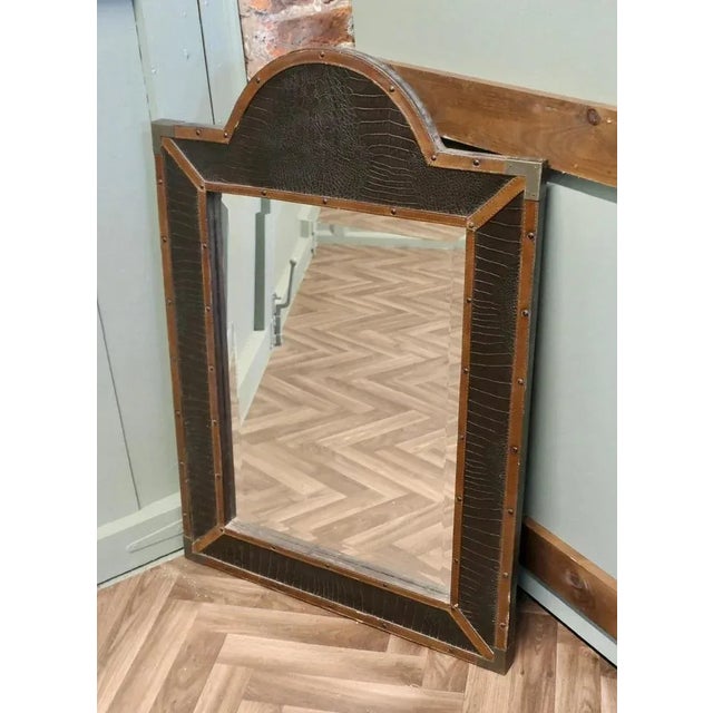 French Art Deco Leather Wall Mirror, 1910s For Sale - Image 4 of 8