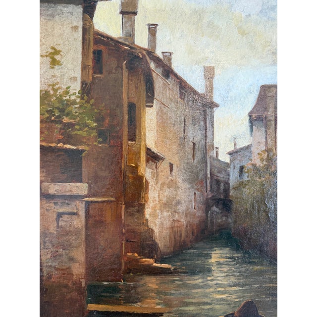 Antique 1913 Venetian/Italian School Canal Scene v. Campiniz Figures Landscape For Sale - Image 14 of 16