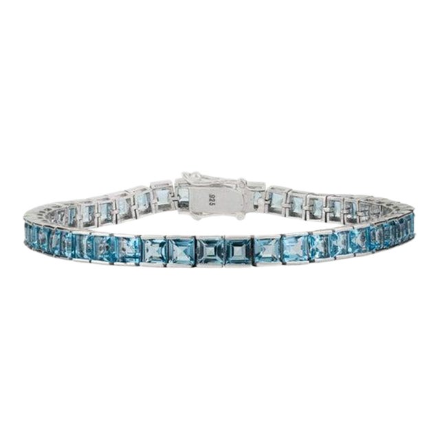 Natural 22.35 Carat Blue Topaz Sterling Silver Tennis Bracelet- Anniversary Present For Sale