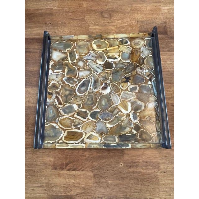1990s R&y Augousti Paris Vintage Agate Mosaic Tabletop Tray Large For Sale - Image 5 of 8