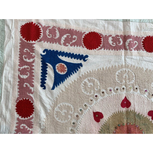 Asian Suzani Embroidered Wall Hanging, 3'10'' X 4'0'' For Sale - Image 4 of 10