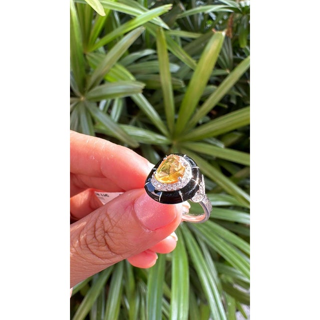 Set in 18k Gold, Ceylon Yellow Sapphire, Black Enamel & Diamonds Engagement Ring, Us Size 6 For Sale - Image 12 of 12