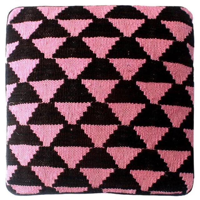 Contemporary Shabby Chic Black/Pink Kilim Upholstered Handmade Ottoman For Sale - Image 3 of 8
