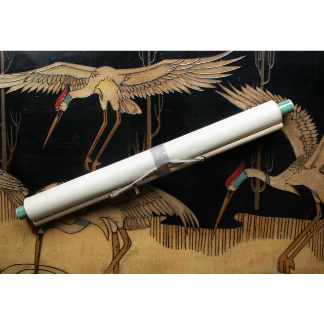 "Egrets and the Moon" by Kawamura Shusui, Showa Era Japanese Silk Scroll Painting For Sale - Image 16 of 18