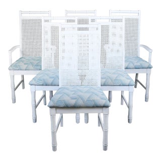 Set of 6 Faux Bamboo and Cane White Chairs For Sale