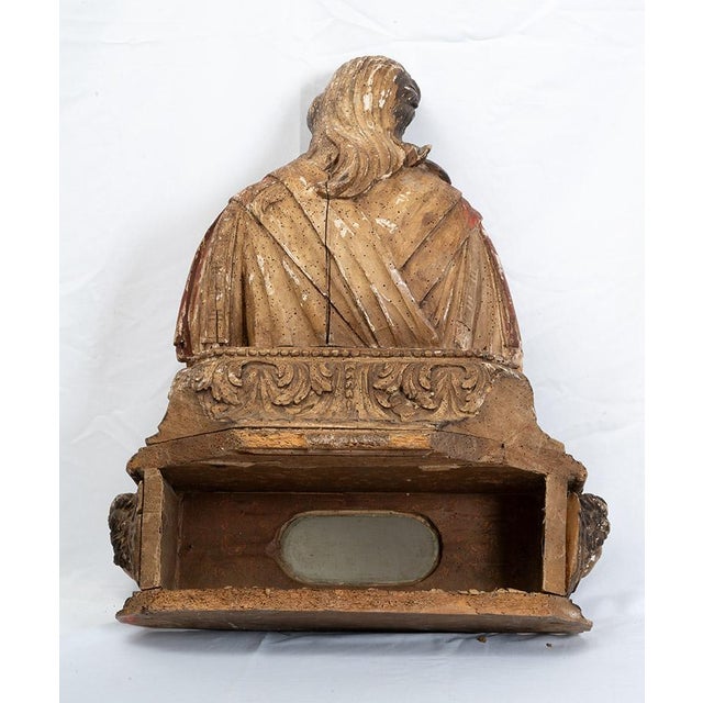 Antique Late 17th century Spanish Polychrome Wooden Reliquary Bust For Sale - Image 4 of 6