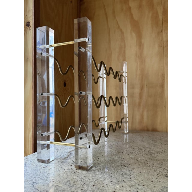 Hollywood Regency Acryllic Glass and Brass Sinuous Wave Wine Rack, 1970s For Sale - Image 15 of 16