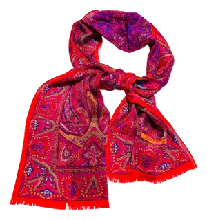 Oscar de La Renta Paisley Silk Oblong Scarf in Reds and Fuchsia