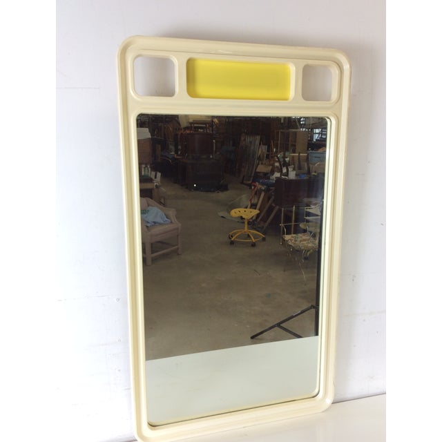 Mid Century Space Age Style Lowboy Dresser With Mounted Mirror & Yellow Drawer Faces For Sale - Image 11 of 18