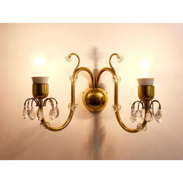 Large Viennese Brass & Crystal Wall Light by Lobmeyr, Austria, 1950s For Sale - Image 9 of 11
