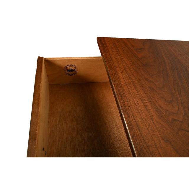 Wood 1960s Walnut Long Chest Bassett Furniture Sculptique Mid Century Modern For Sale - Image 7 of 7