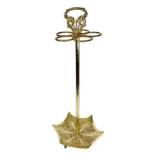1950s Vintage English Chippendale Hollywood Regency Brass Trompe L’Oeil Umbrella Stand For Sale