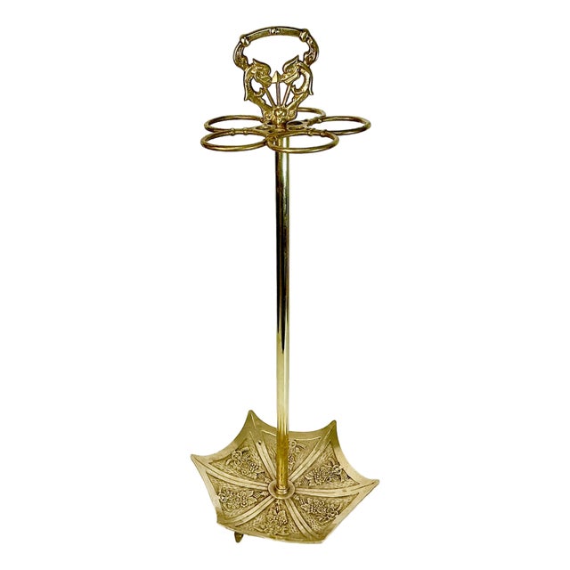 1950s Vintage English Chippendale Hollywood Regency Brass Trompe L’Oeil Umbrella Stand For Sale