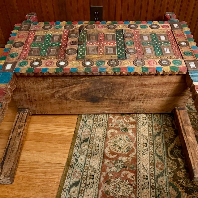 Vintage Indian Painted Mirrored Damchiya Dowry Chest For Sale - Image 10 of 10