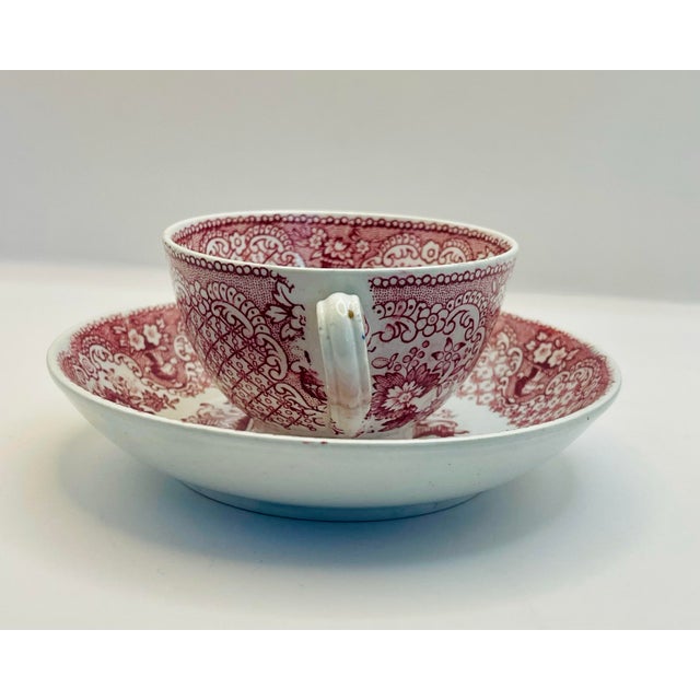 Late 19th Century Red Transferware Teacup & Saucer For Sale In Jacksonville, FL - Image 6 of 8