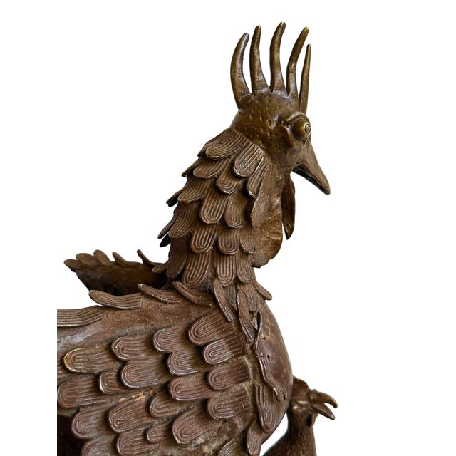 Metal Vintage Bronze Benin Chicken Statue For Sale - Image 7 of 9