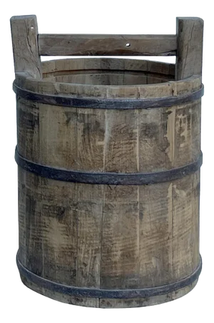 Vintage Rustic Raw Tan Round With Handle Wood Bucket