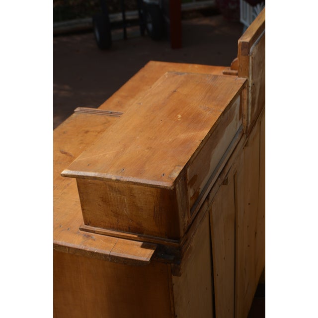 English Vintage Unusual Rustic Pine Dresser Chest W/ Small Mirror / Cupboard & Glove Drawer For Sale - Image 3 of 17