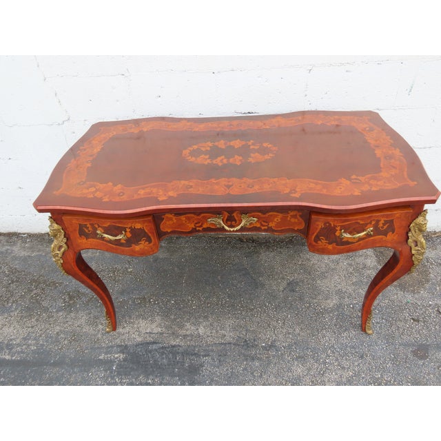 French Italian Inlay and Bronze Accent Desk and Chair 6340 For Sale In Miami - Image 6 of 18