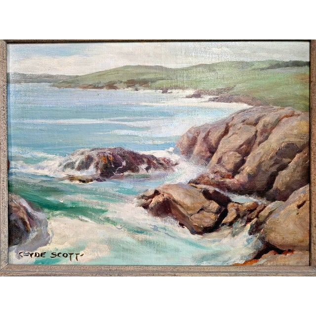 1930s Southern California Seascape Clyde Eugene Scott (1884–1959) Oil on Board Painting For Sale In San Diego - Image 6 of 12